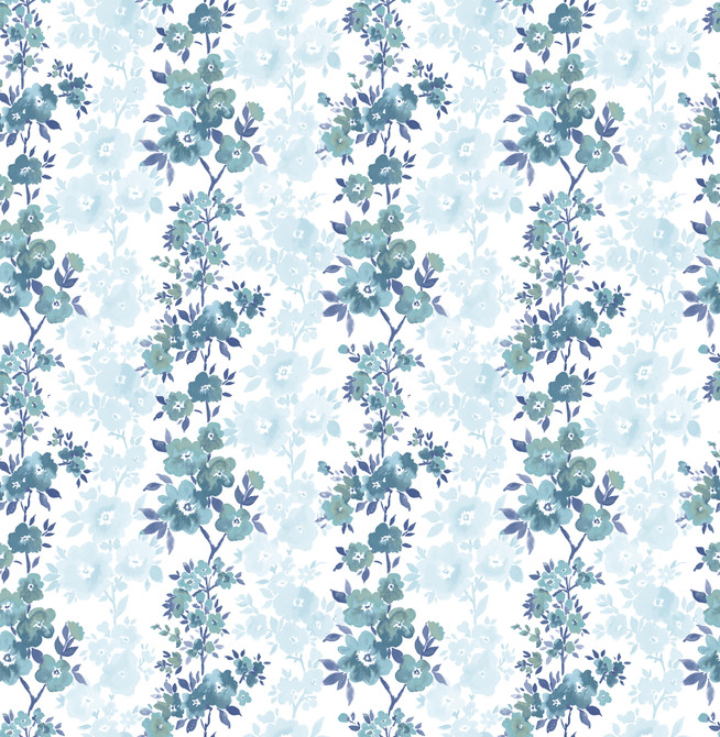 Charlise Blue Floral Stripe Wallpaper by A-Street Prints Designer Ami Covers about 56.4 square feet 20.5-in by 33-ft long roll Unpasted 10.4 - Swanky Fabrics -
