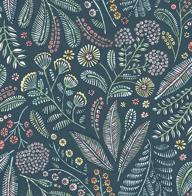 Briar Teal Floral Wallpaper by A-Street Prints Designer Whimsy Covers about 56.4 square feet 20.5-in by 33-ft long roll Unpasted 10.4 - Swanky Fabrics -