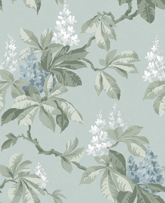 Chestnut Blue Floral Wallpaper by Advantage Designer Westbury Forest Covers about 56.4 square feet 20.5-in by 33-ft long roll Unpasted 25.2 - Swanky Fabrics -