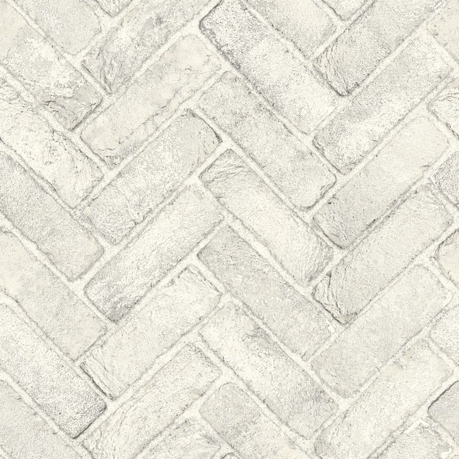 Canelle White Brick Herringbone Wallpaper by Chesapeake Designer Wildflower Covers about 56.4 square feet 20.5-in by 33-ft long roll Prepasted 20.5 - Swanky Fabrics -