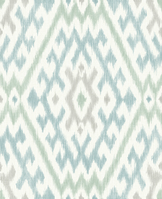 Solola Aqua Ikat Wallpaper by A-Street Prints Designer Harmony Covers about 56.4 square feet 20.5-in by 33-ft long roll Unpasted 25.2 - Swanky Fabrics -