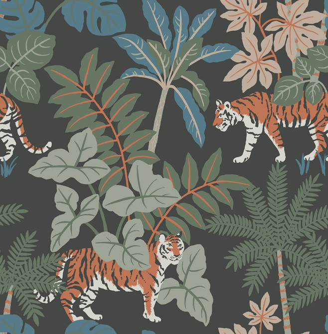 Caspian Grey Jungle Prowl Wallpaper by A-Street Prints Designer Harmony Covers about 56.4 square feet 20.5-in by 33-ft long roll Unpasted 20.86 - Swanky Fabrics -