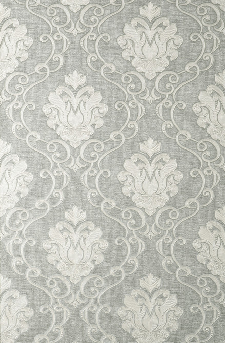 Florentine Grey Damask Wallpaper by Fine Decor Designer Medley Covers about 57.5 square feet 20.9-in by 33-ft long roll Unpasted 25.2 - Swanky Fabrics -