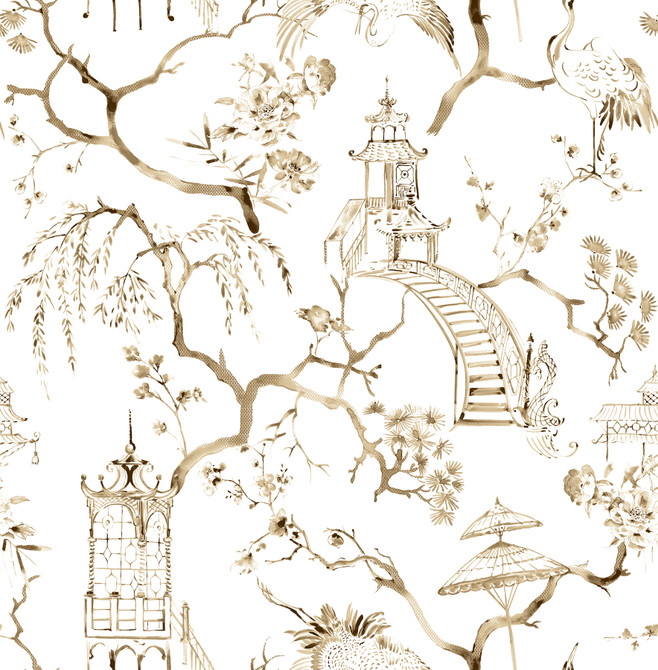 Serena Coffee Chinoiserie Wallpaper by A-Street Prints Designer Middleton Covers about 56.4 square feet 20.5-in by 33-ft long roll Unpasted 20.9 - Swanky Fabrics -