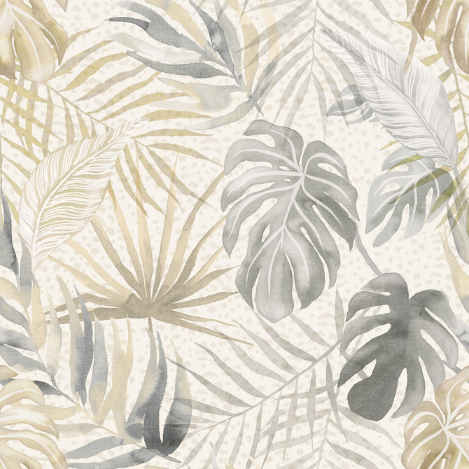 Lana Light Grey Tropica Wallpaper by ohpopsi Designer Wild Covers about 54.2 square feet 19.7-in by 33-ft long roll Unpasted 19.7 - Swanky Fabrics -