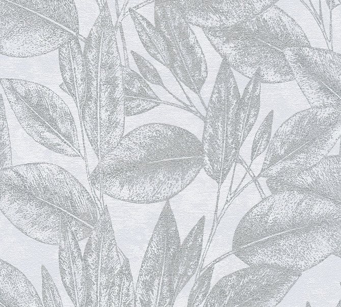 Suki Silver Leaves Wallpaper by Advantage Designer Windsong Covers about 57.5 square feet 20.9-in by 33-ft long roll Unpasted 25.2 - Swanky Fabrics -