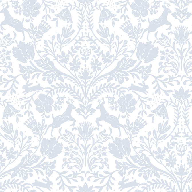Forest Dance Light Blue Damask Wallpaper by Chesapeake Designer Thoreau Covers about 56.4 square feet 20.5-in by 33-ft long roll Prepasted 20.5 - Swanky Fabrics -