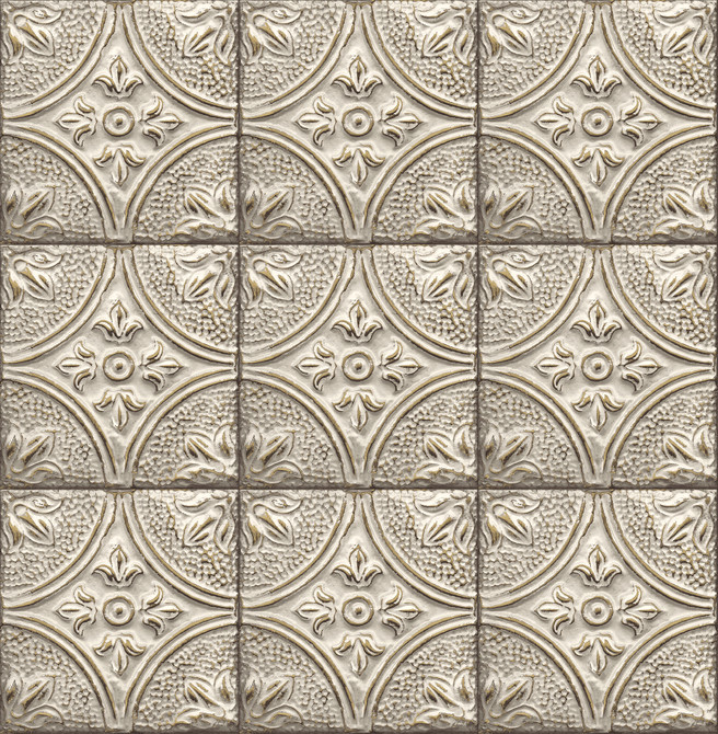 Brasserie White Tin Ceiling Tile Wallpaper by Brewster Designer Techniques & Finishes III Covers about 56.4 square feet 20.5-in by 33-ft long roll Unpasted 20.9 - Swanky Fabrics -