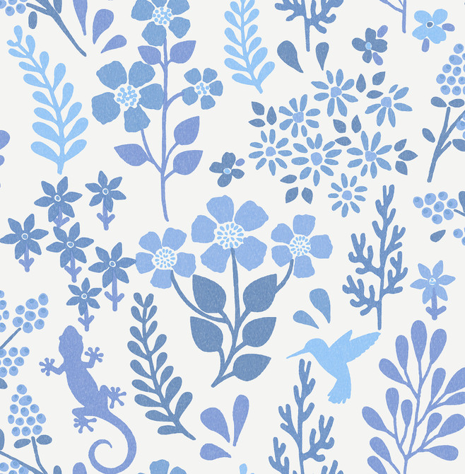 Karina Blue Meadow Wallpaper by Advantage Designer Splash Covers about 56.4 square feet 20.5-in by 33-ft long roll Unpasted 10.4 - Swanky Fabrics -