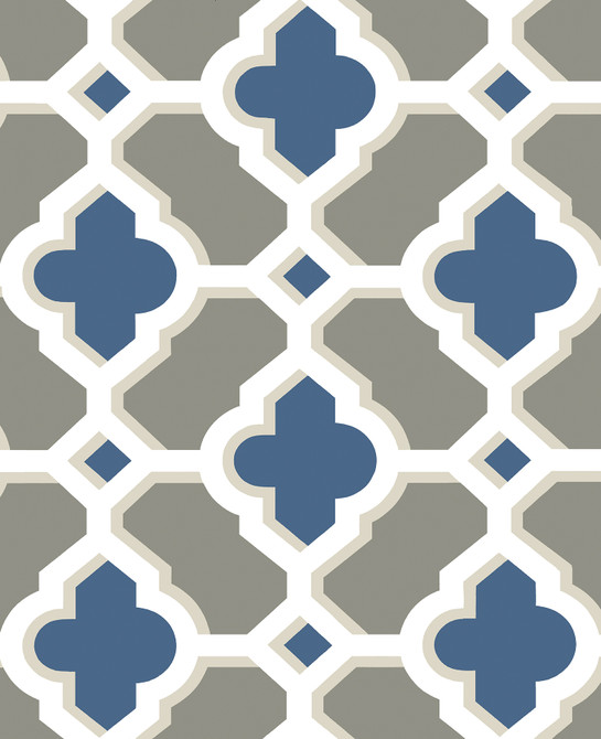 Lido Navy Quatrefoil Wallpaper by A-Street Prints Designer Solstice Covers about 56.4 square feet 20.5-in by 33-ft long roll Unpasted 12.6 - Swanky Fabrics -