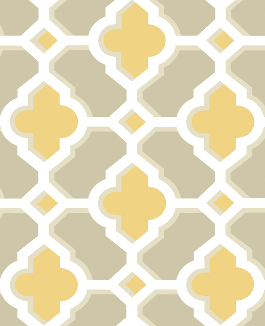 Lido Mustard Quatrefoil Wallpaper by A-Street Prints Designer Solstice Covers about 56.4 square feet 20.5-in by 33-ft long roll Unpasted 12.6 - Swanky Fabrics -