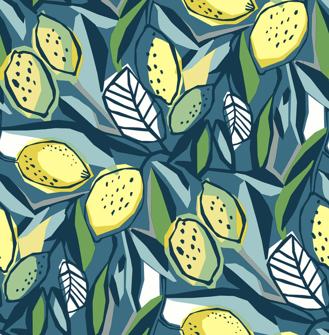 Meyer Blue Citrus Wallpaper by A-Street Prints Designer Seychelles Covers about 56.4 square feet 20.5-in by 33-ft long roll Unpasted 20.9 - Swanky Fabrics -