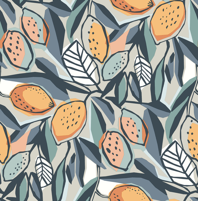 Meyer Teal Citrus Wallpaper by A-Street Prints Designer Seychelles Covers about 56.4 square feet 20.5-in by 33-ft long roll Unpasted 20.9 - Swanky Fabrics -