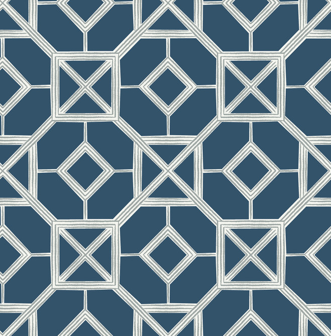 Livia Dark Blue Trellis Wallpaper by A-Street Prints Designer Seychelles Covers about 56.4 square feet 20.5-in by 33-ft long roll Unpasted 10.4 - Swanky Fabrics -
