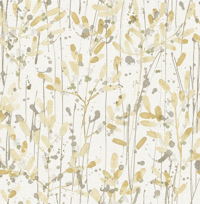 Leandra Yellow Floral Trail Wallpaper by A-Street Prints Designer Scott Living II Covers about 56.4 square feet 20.5-in by 33-ft long roll Unpasted 20.9 - Swanky Fabrics -