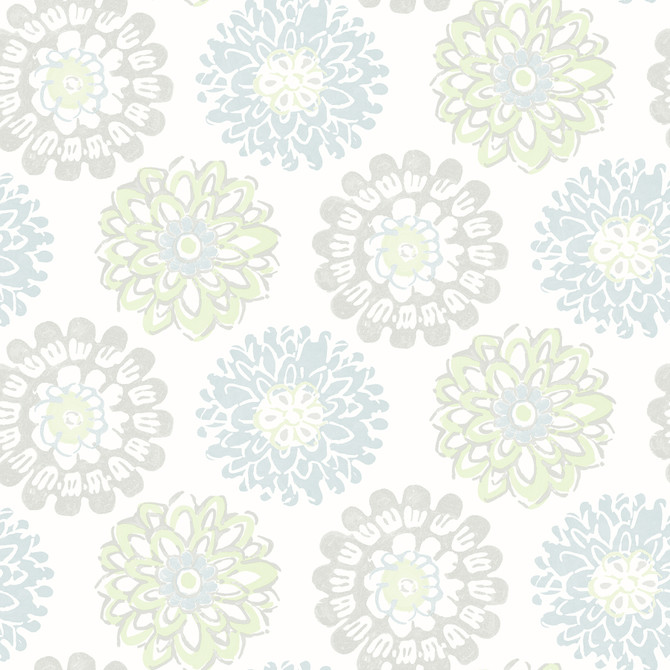 Sunkissed Light Green Green Floral Wallpaper by Chesapeake Designer Sanibel Covers about 56.4 square feet 20.5-in by 33-ft long roll Prepasted 20.5 - Swanky Fabrics -