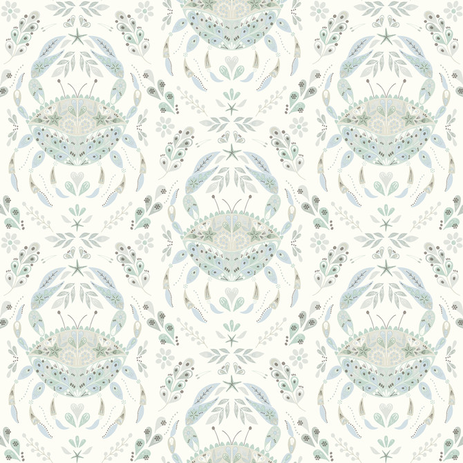 Annapolis Teal Crustation Wallpaper by Chesapeake Designer Sanibel Covers about 56.4 square feet 20.5-in by 33-ft long roll Prepasted 20.5 - Swanky Fabrics -