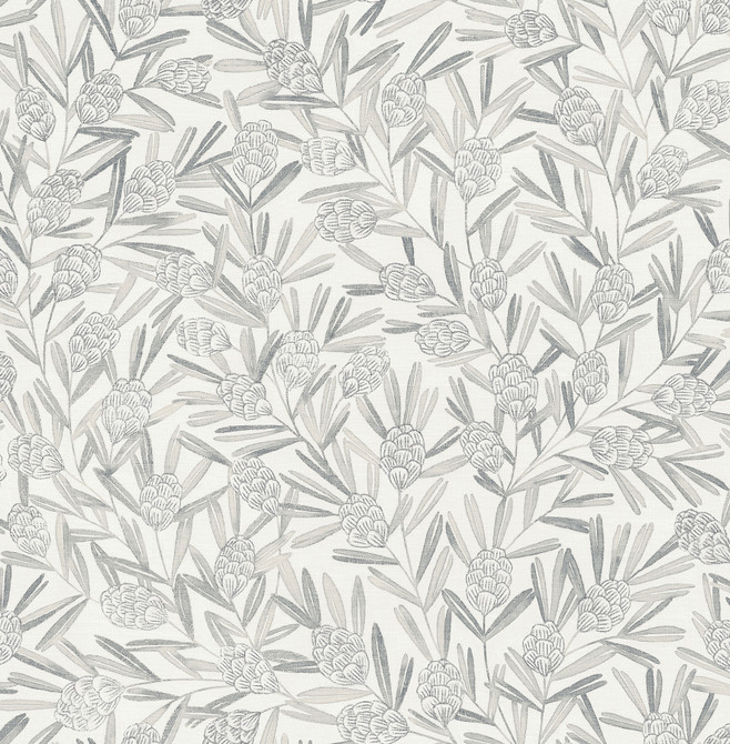 Zulma Grey Decorative Botanical Wallpaper by A-Street Prints Designer Revival Covers about 56.4 square feet 20.5-in by 33-ft long roll Unpasted 20.9 - Swanky Fabrics -