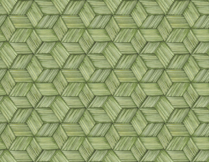 Intertwined Green Geometric Wallpaper by Kenneth James Designer Palm Springs Covers about 60.8 square feet 27-in by 27-ft long roll Unpasted 6.96 - Swanky Fabrics -
