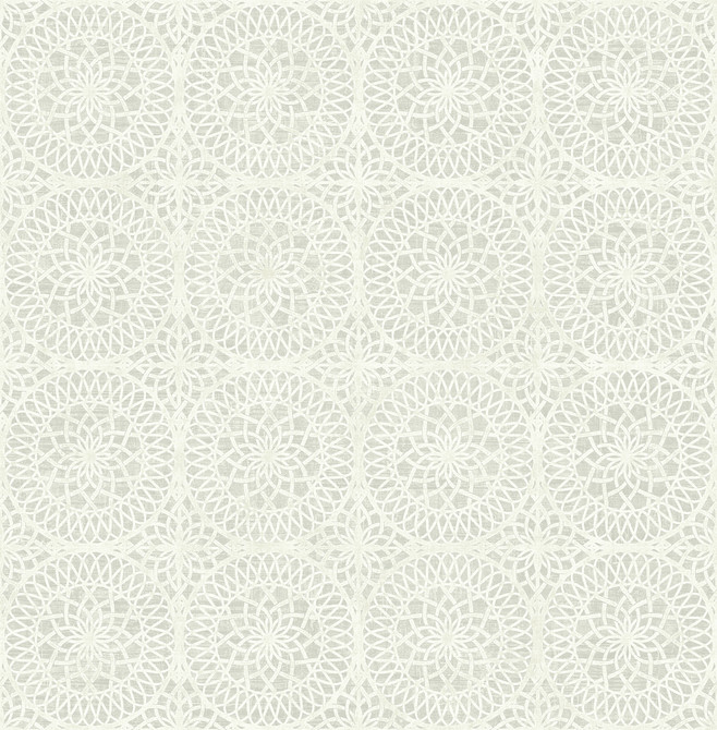 Twist Pewter Pewter Medallion Wallpaper by Kenneth James Designer Palm Springs Covers about 56.4 square feet 20.5-in by 33-ft long roll Unpasted 5.21 - Swanky Fabrics -