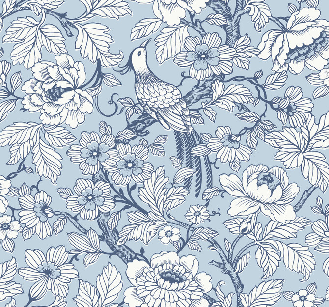 Beaufort Light Blue Peony Chinoiserie Wallpaper by A-Street Prints Designer Newport Covers about 60.8 square feet 27-in by 27-ft long roll Unpasted 25.2 - Swanky Fabrics -