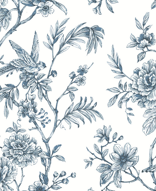 Jessamine Blue Floral Trail Wallpaper by A-Street Prints Designer Moonlight Covers about 56.4 square feet 20.5-in by 33-ft long roll Unpasted 12.6 - Swanky Fabrics -