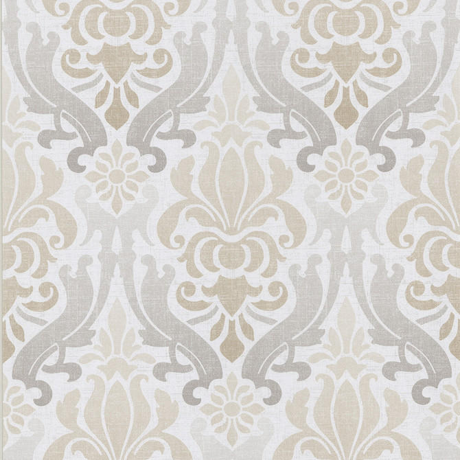 Aquitaine Taupe Nouveau Damask Wallpaper by Kenneth James Designer Luna Covers about 56.4 square feet 20.5-in by 33-ft long roll Unpasted 21 - Swanky Fabrics -