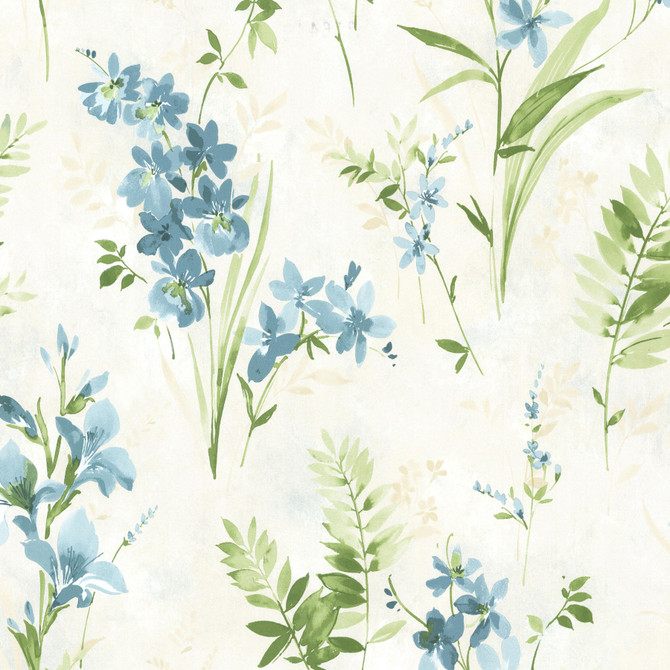 Floral Teal Driselle Wallpaper by Brewster Designer Kitchen, Bed, & Bath IV Covers about 56.4 square feet 20.5-in by 33-ft long roll Unpasted 20.8 - Swanky Fabrics -