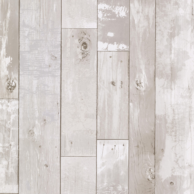 Heim White Distressed Wood Panel Wallpaper by Brewster Designer Kitchen & Bath Resource III Covers about 56.4 square feet 20.5-in by 33-ft long roll Unpasted 21 - Swanky Fabrics -
