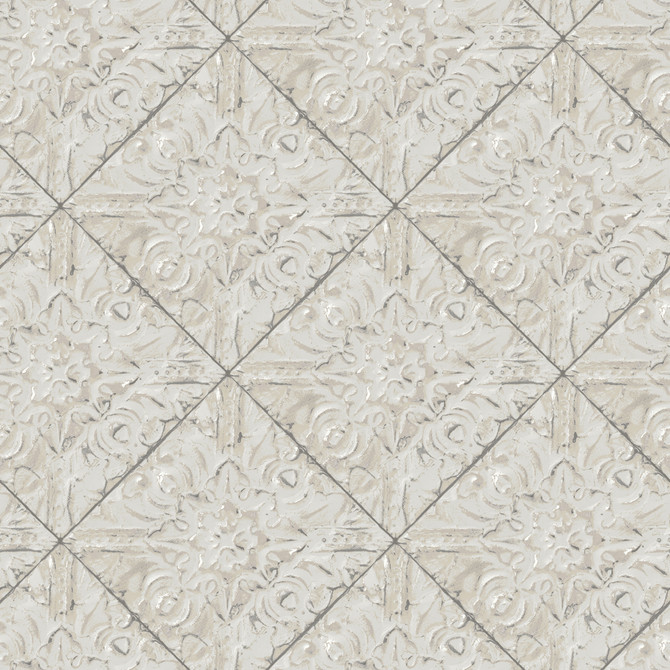 Brandi Grey Metallic Faux Tile Wallpaper by Chesapeake Designer Kindred Covers about 56.4 square feet 20.5-in by 33-ft long roll Prepasted 20.5 - Swanky Fabrics -