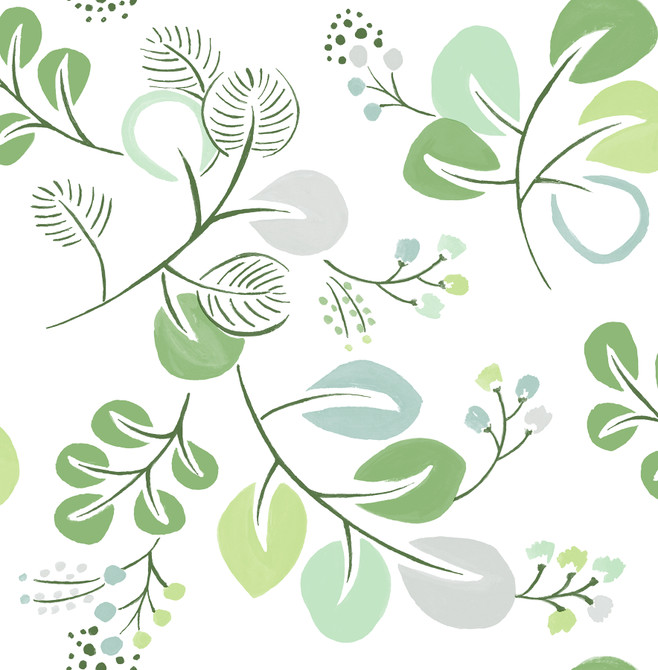 Jonah Light Green Leaf Trail Wallpaper by A-Street Prints Designer Hannah Covers about 56.4 square feet 20.5-in by 33-ft long roll Unpasted 20.9 - Swanky Fabrics -