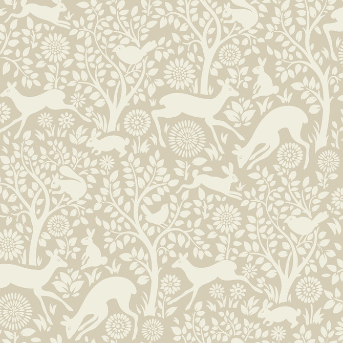 Anahi Neutral Forest Fauna Wallpaper by Chesapeake Designer Hide And Seek Covers about 56.4 square feet 20.5-in by 33-ft long roll Prepasted 20.5 - Swanky Fabrics -