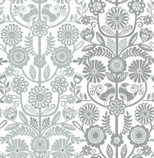 Lovebirds Slate Folk Stripe Wallpaper by A-Street Prints Designer Folklore Covers about 56.4 square feet 20.5-in by 33-ft long roll Unpasted 20.9 - Swanky Fabrics -