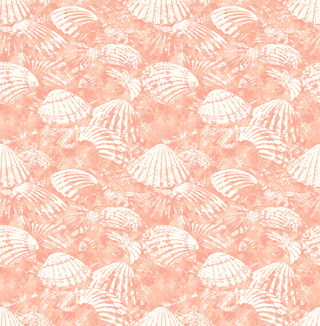 Surfside Coral Shells Wallpaper by Brewster Designer Fresh Start Kitchen & Bath Covers about 56.4 square feet 20.5-in by 33-ft long roll Unpasted 10.4 - Swanky Fabrics -