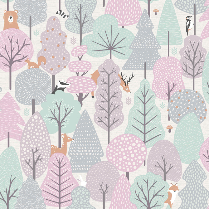 Quillen Pink Forest Wallpaper by Chesapeake Designer Fable Covers about 57.5 square feet 20.9-in by 33-ft long roll Unpasted 10.4 - Swanky Fabrics -