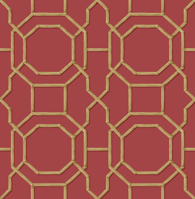 Summer Red Trellis Wallpaper by Beacon House Designer Empress Covers about 56.4 square feet 20.5-in by 33-ft long roll Unpasted 10.4 - Swanky Fabrics -