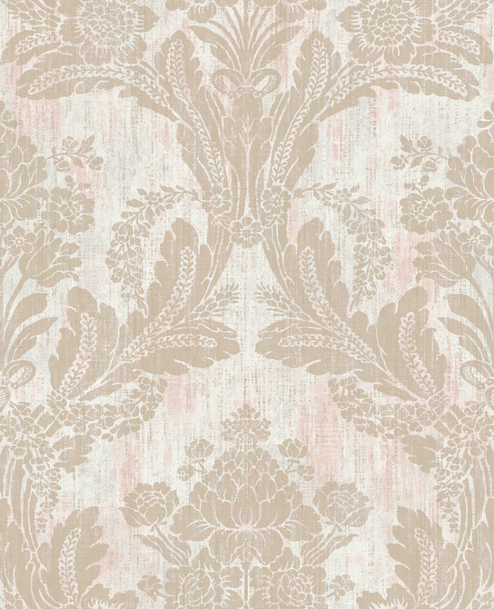 Zemi Light Pink Damask Wallpaper by Advantage Designer Deluxe Covers about 56.4 square feet 20.5-in by 33-ft long roll Unpasted 25.2 - Swanky Fabrics -