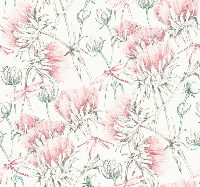 Mariell Pink Dragonfly Wallpaper by A-Street Prints Designer Daylight Covers about 60.8 square feet 27-in by 27-ft long roll Unpasted 25.25 - Swanky Fabrics -