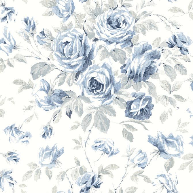 Manon Blue Rose Stitch Wallpaper by Chesapeake Designer Delphine Covers about 56.4 square feet 20.5-in by 33-ft long roll Prepasted 20.5 - Swanky Fabrics -