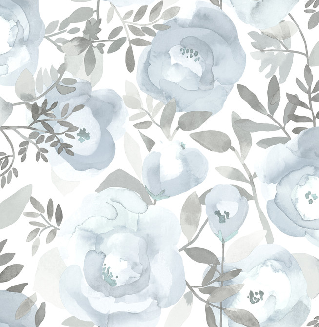 Orla Blue Floral Wallpaper by A-Street Prints Designer BlueBell Covers about 56.4 square feet 20.5-in by 33-ft long roll Unpasted 20.9 - Swanky Fabrics -