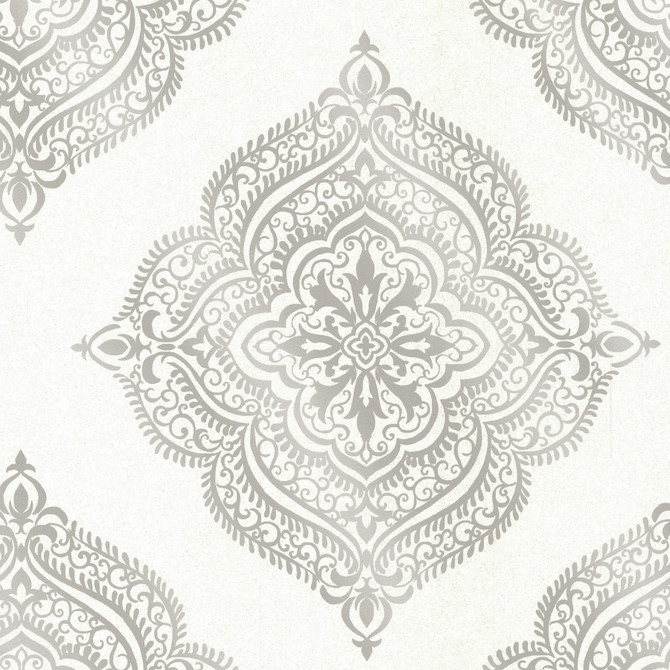 Capella Cream Medallion Wallpaper by Decorline Designer Avalon Covers about 56.4 square feet 20.5-in by 33-ft long roll Unpasted 25 - Swanky Fabrics -