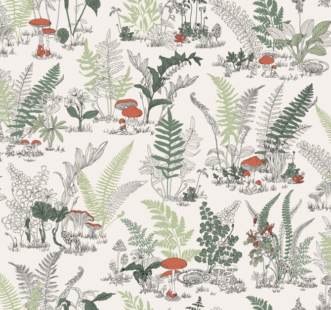 Mushroom Garden Toile Red & Green Wallpaper by York Wallcoverings Designer Toile Resource Library Covers about 60.8 square feet 27-in by 27-ft long roll Unpasted 25.25 - Swanky Fabrics - Mushroom Garden Toile Red & Green Wallpaper by York Wallcoverings Designer Toile Resource Library Covers about 60.8 square feet 27-in by 27-ft long roll Unpasted 25.25 - Swanky Fabrics -