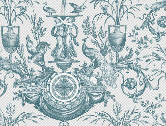 Avian Fountain Toile Jade Wallpaper by York Wallcoverings Designer Toile Resource Library Covers about 60.8 square feet 27-in by 27-ft long roll Unpasted 20.5 - Swanky Fabrics - Avian Fountain Toile Jade Wallpaper by York Wallcoverings Designer Toile Resource Library Covers about 60.8 square feet 27-in by 27-ft long roll Unpasted 20.5 - Swanky Fabrics -
