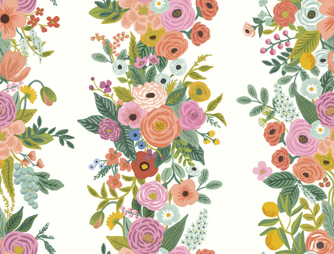 Garden Party Trellis White & Dark Pink Wallpaper by Rifle Paper Co. Designer Rifle Paper Co. Second Edition Covers about 60.8 square feet 27-in by 27-ft long roll Unpasted 20.5 - Swanky Fabrics -