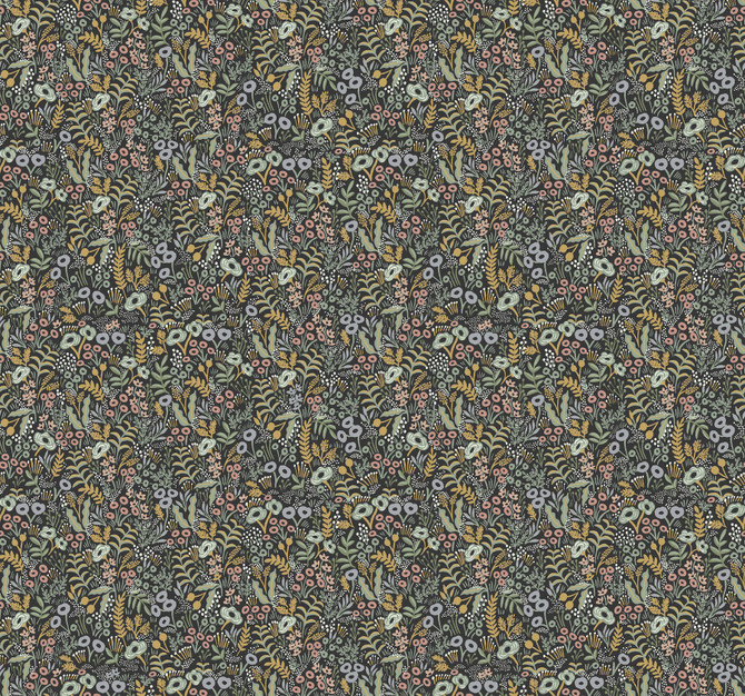 Tapestry Black Wallpaper by Rifle Paper Co. Designer Rifle Paper Co. Covers about 60.8 square feet 27-in by 27-ft long roll Unpasted 25.25 - Swanky Fabrics -