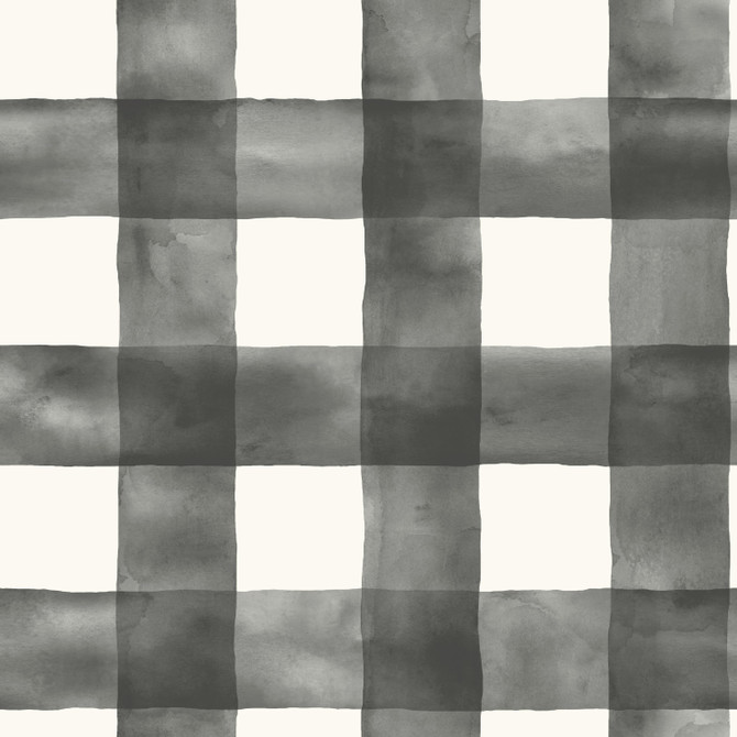 Watercolor Check Black & White Wallpaper by Magnolia Home Designer Magnolia Home Covers about 56.4 square feet 20.5-in by 33-ft long roll Prepasted 20.5 - Swanky Fabrics -