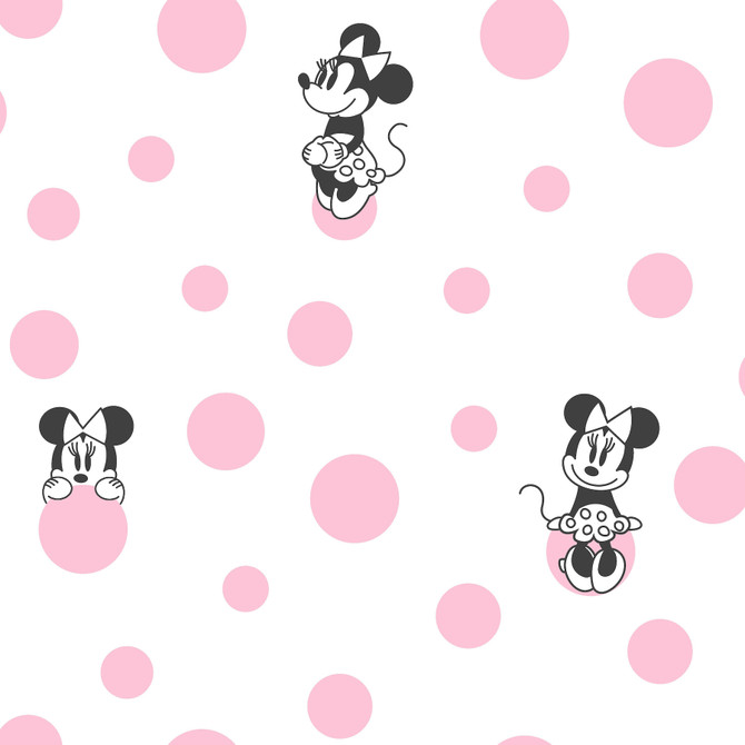 Minnie Dots Pink Wallpaper by York Wallcoverings Designer Disney Kids Vol. 4 Covers about 56.4 square feet 20.5-in by 33-ft long roll Unpasted 20.5 - Swanky Fabrics -