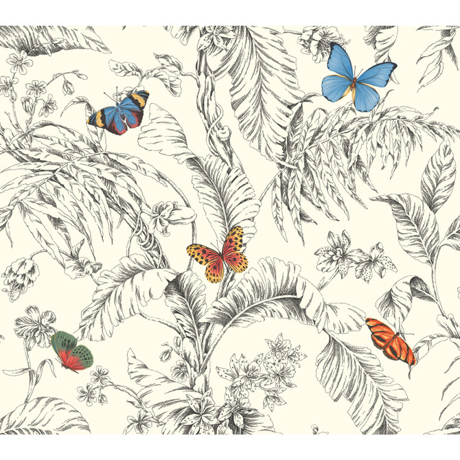 Papillon Primary Wallpaper by York Wallcoverings Designer Toile Resource Library Covers about 60.8 square feet 27-in by 27-ft long roll Prepasted 24 - Swanky Fabrics -