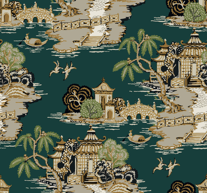 Pagoda And Sampan Scenic Forest Wallpaper by York Wallcoverings Designer Toile Resource Library Covers about 60.8 square feet 27-in by 27-ft long roll Unpasted 25.25 - Swanky Fabrics - Pagoda And Sampan Scenic Forest Wallpaper by York Wallcoverings Designer Toile Resource Library Covers about 60.8 square feet 27-in by 27-ft long roll Unpasted 25.25 - Swanky Fabrics -