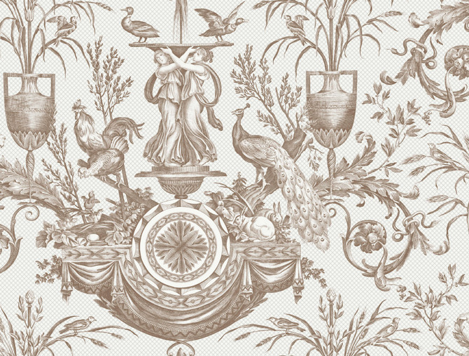 Avian Fountain Toile Mink Wallpaper by York Wallcoverings Designer Toile Resource Library Covers about 60.8 square feet 27-in by 27-ft long roll Unpasted 20.5 - Swanky Fabrics - Avian Fountain Toile Mink Wallpaper by York Wallcoverings Designer Toile Resource Library Covers about 60.8 square feet 27-in by 27-ft long roll Unpasted 20.5 - Swanky Fabrics -